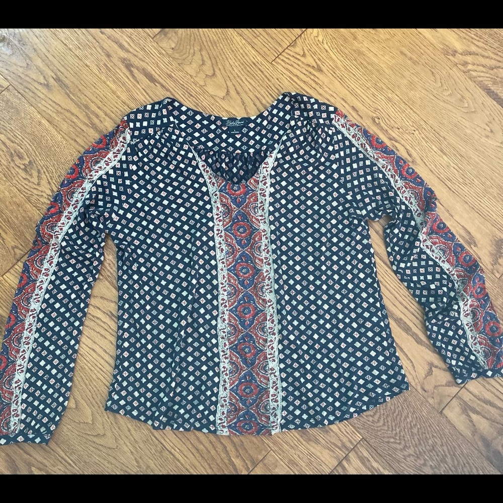 Lucky Brand blue, red & cream long sleeve top